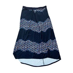 Adrianna Papell Pink Blue High-Low Skirt Maxi L Abstract ikat Stretchy